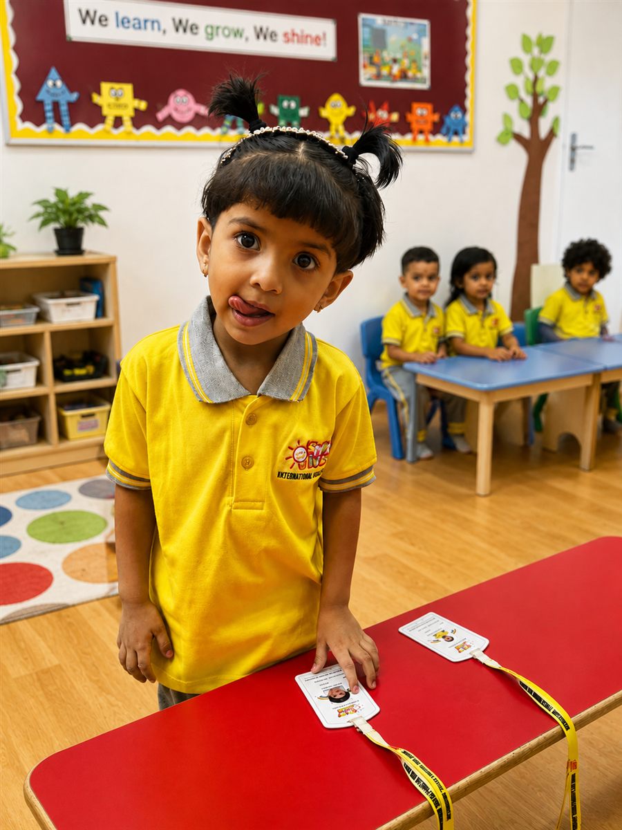 A nursery child standing confidently in the classroom